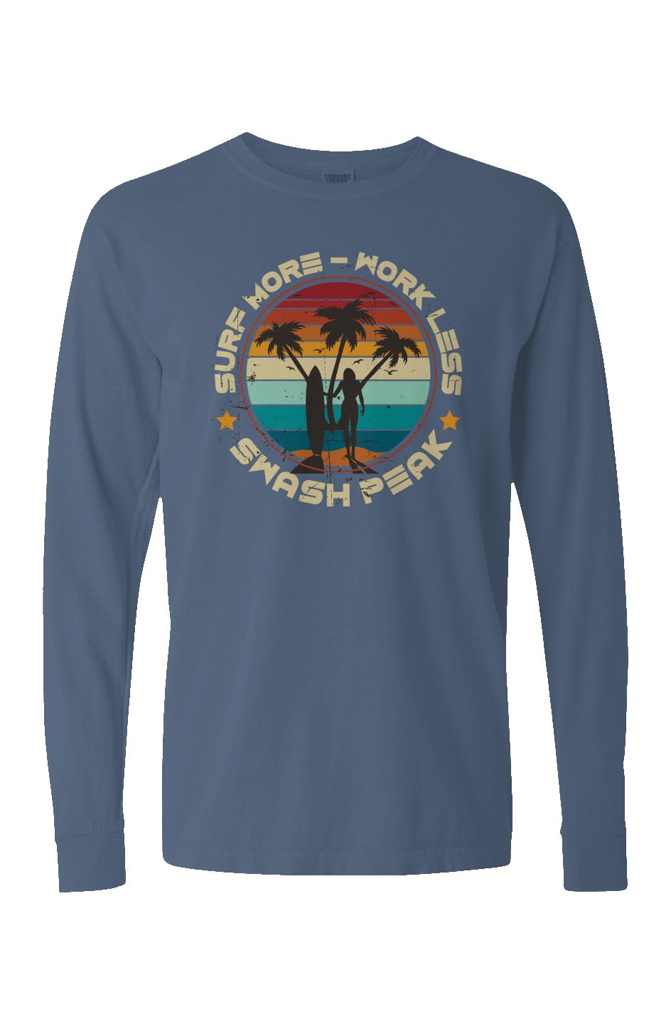 Surf More Work Less Long Sleeve Unisex Tee - Swash Peak
