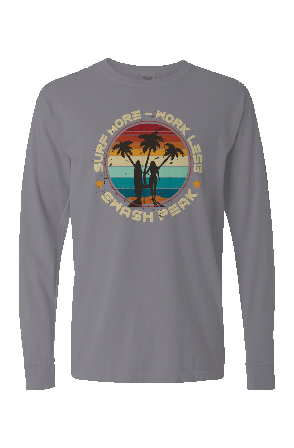 Surf More Work Less Long Sleeve Unisex Tee - Swash Peak