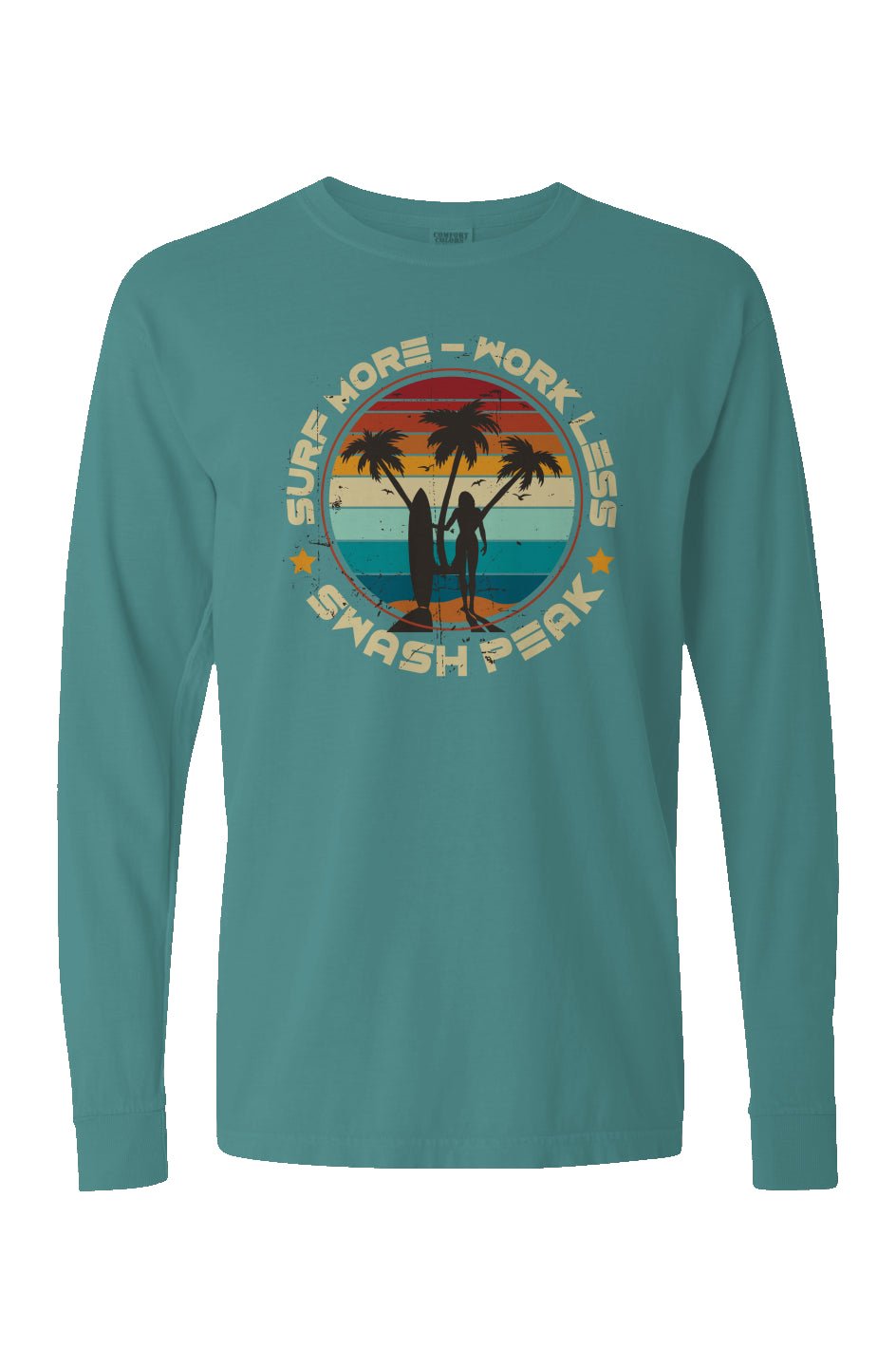 Surf More Work Less Long Sleeve Unisex Tee - Swash Peak