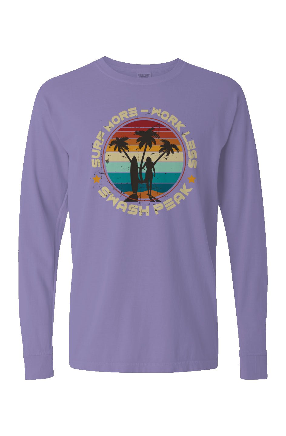 Surf More Work Less Long Sleeve Unisex Tee - Swash Peak