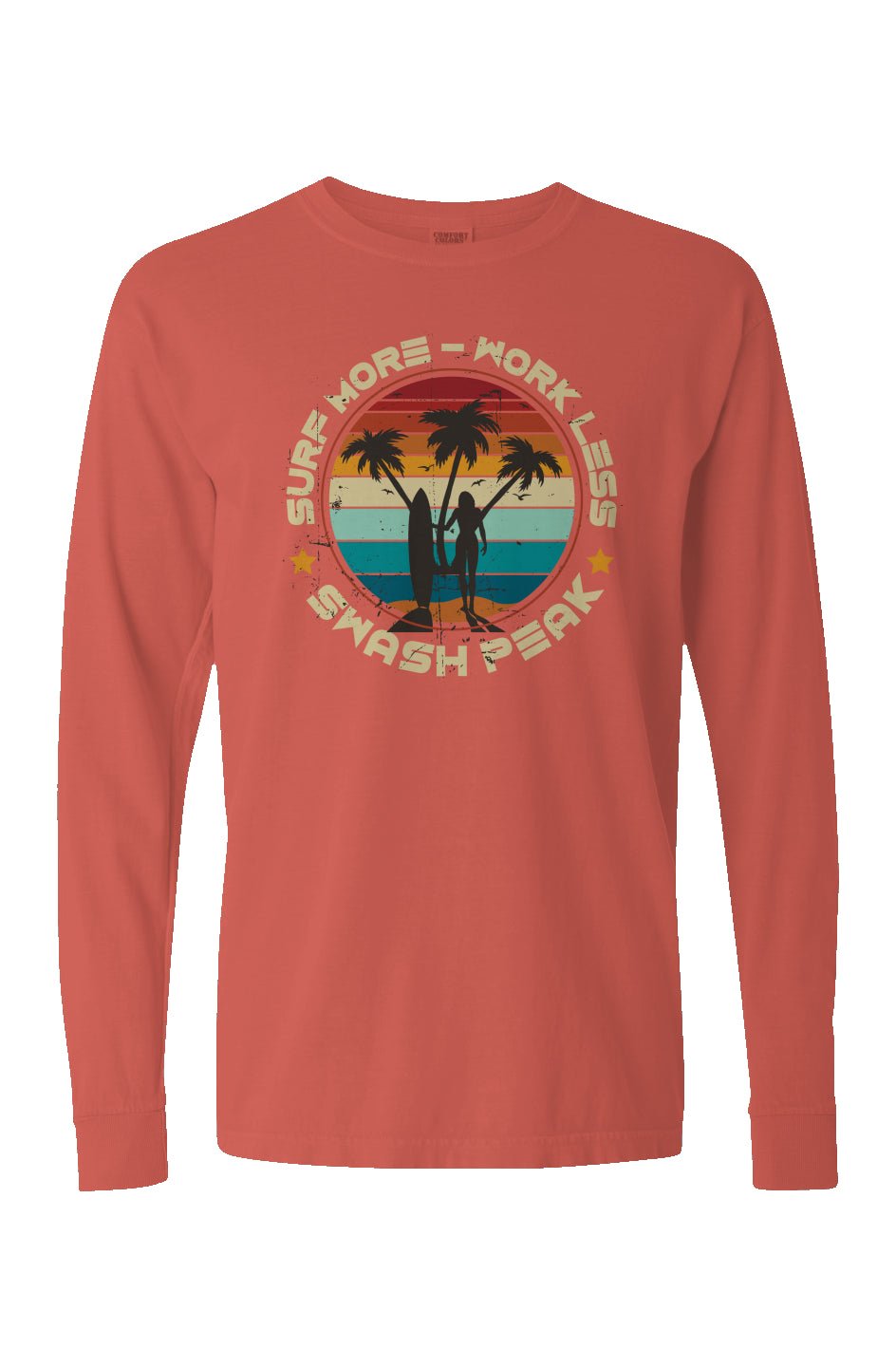 Surf More Work Less Long Sleeve Unisex Tee - Swash Peak