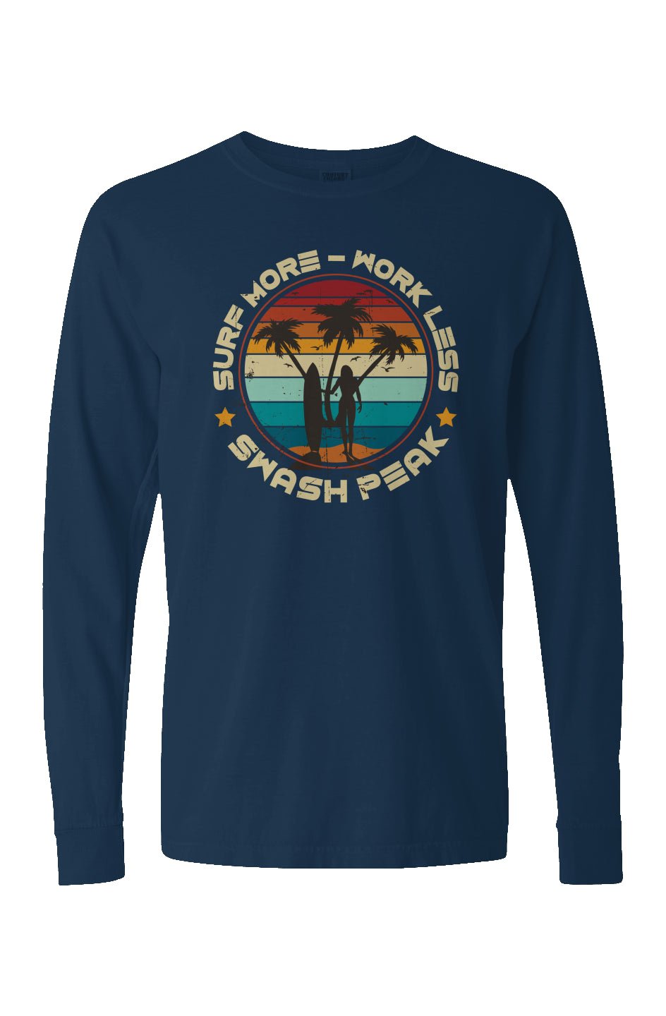 Surf More Work Less Long Sleeve Unisex Tee - Swash Peak