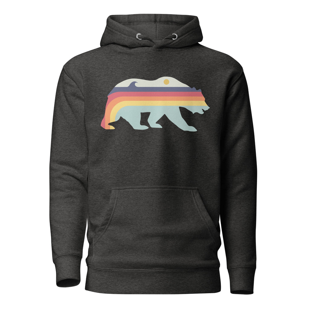 Swash Peak Retro Bear unisex hoodie in Charcoal Heather, showing retro bear graphic