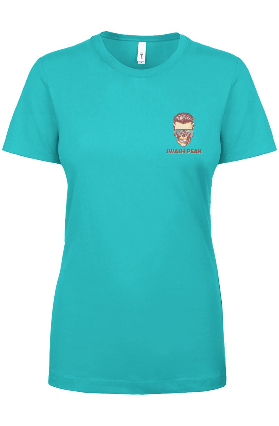 Sunstoked Skull women's tee in Tahiti Blue, alternate product view – Swash Peak