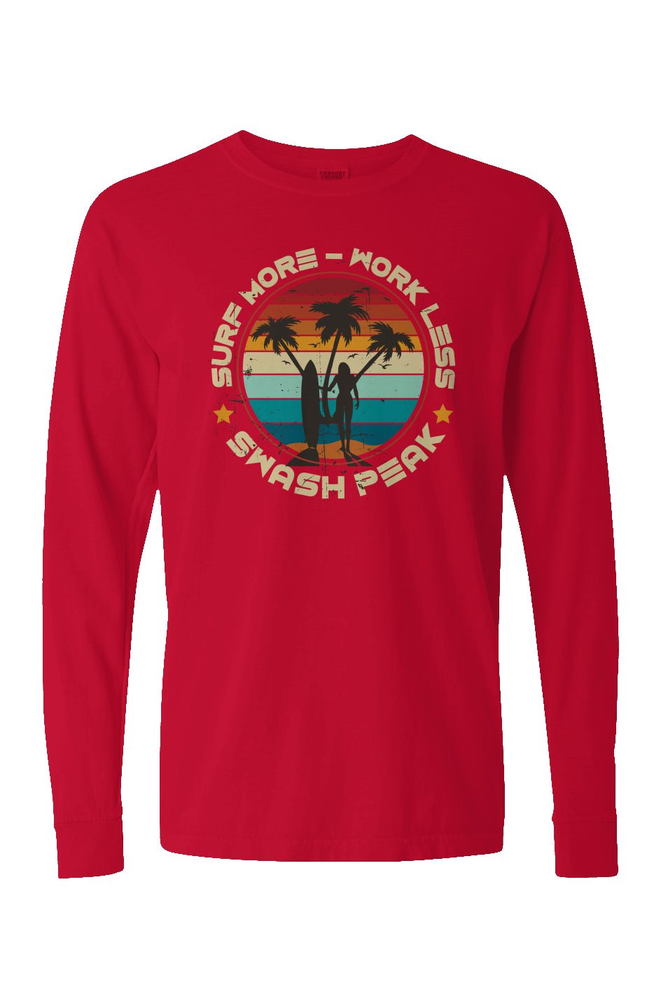Surf More Work Less Long Sleeve Unisex Tee - Swash Peak