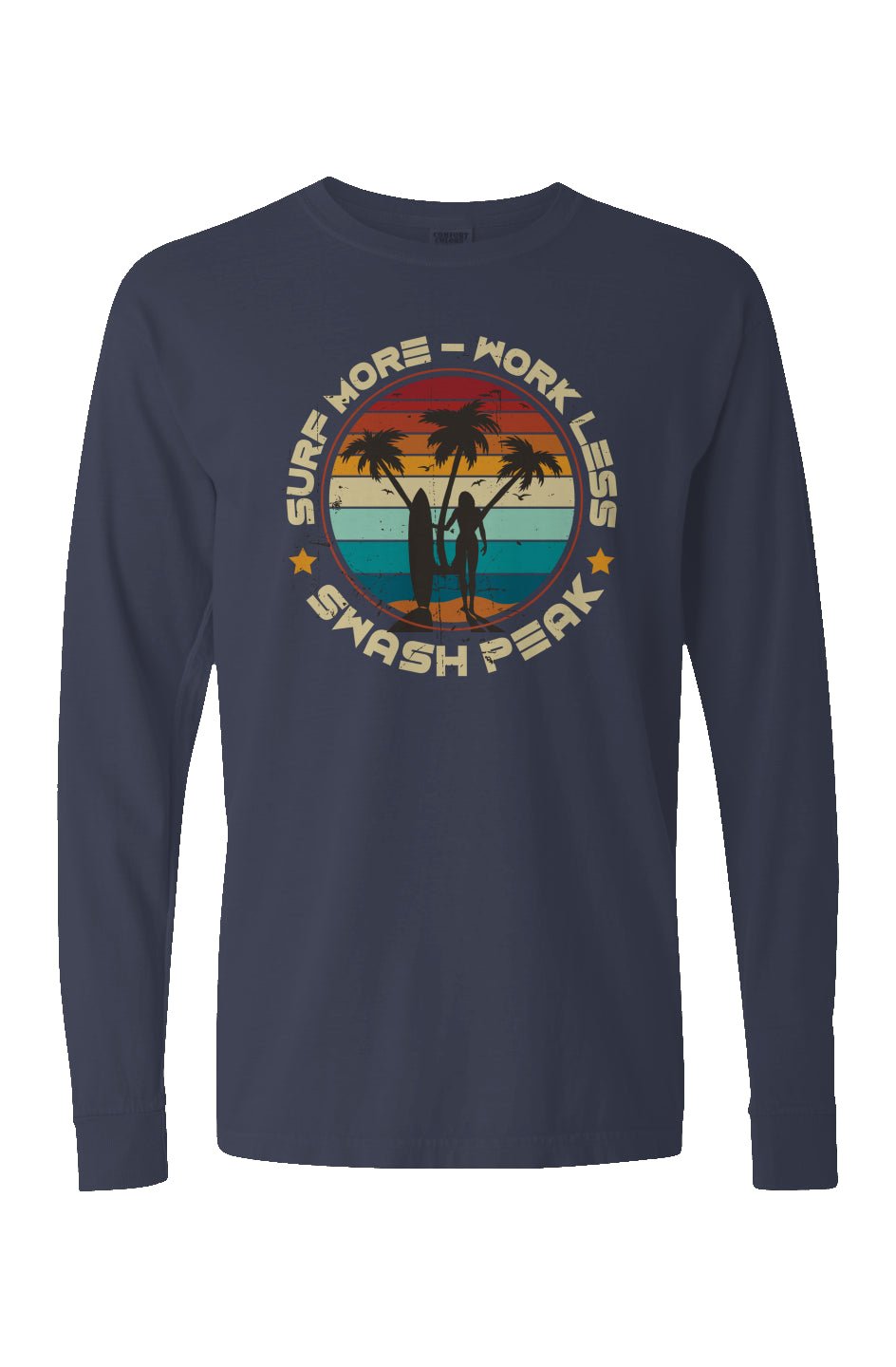 Surf More Work Less Long Sleeve Unisex Tee - Swash Peak