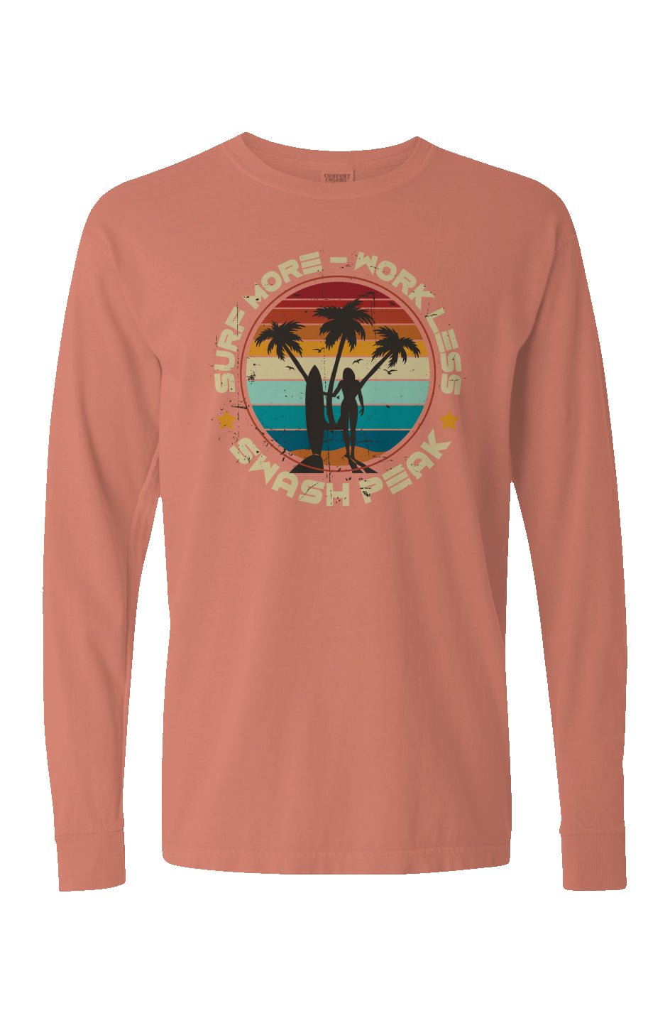 Surf More Work Less Long Sleeve Unisex Tee - Swash Peak