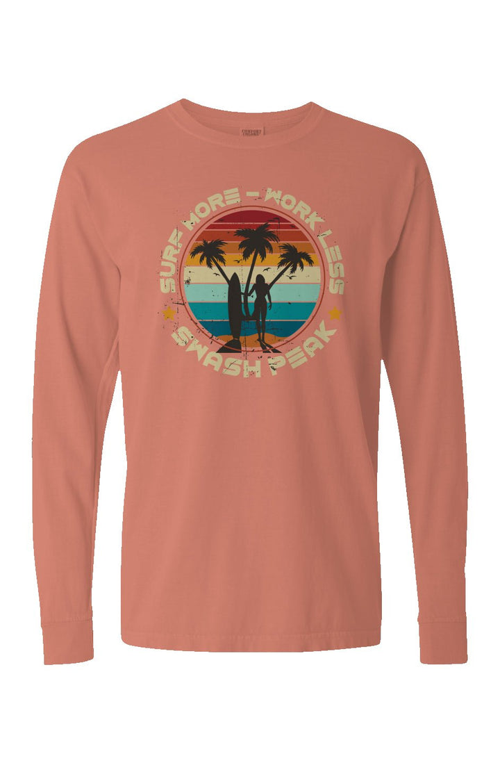 Surf More Work Less Long Sleeve Unisex Tee - Swash Peak