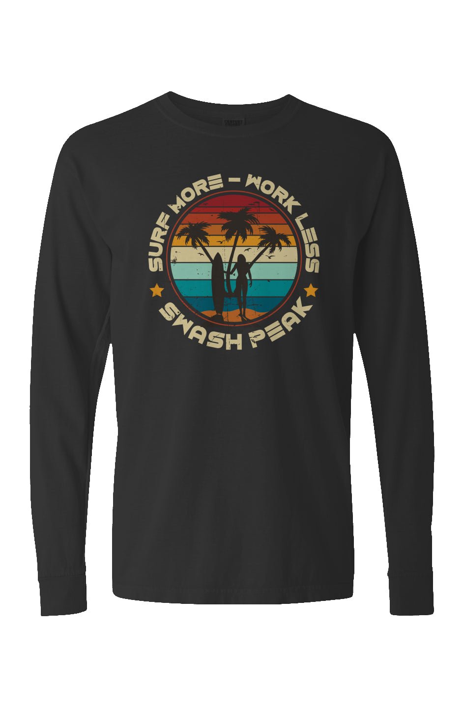 Surf More Work Less Long Sleeve Unisex Tee - Swash Peak