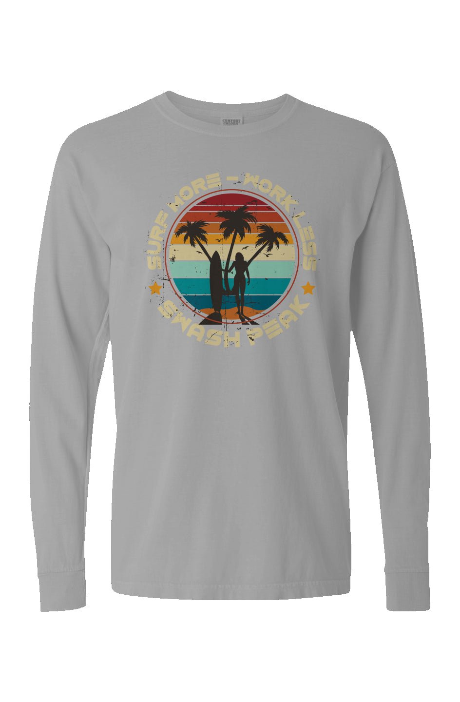 Surf More Work Less Long Sleeve Unisex Tee - Swash Peak