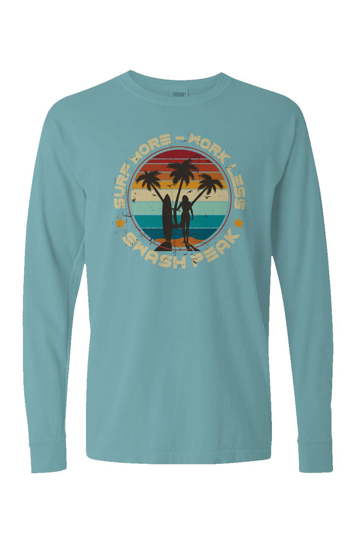 Surf More Work Less Long Sleeve Unisex Tee - Swash Peak
