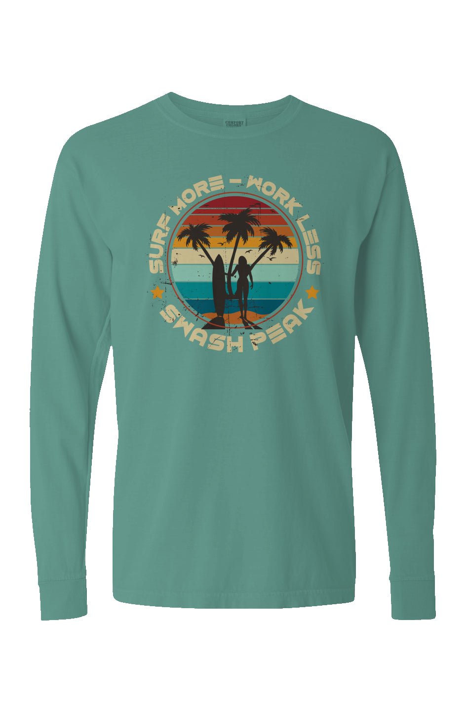 Surf More Work Less Long Sleeve Unisex Tee - Swash Peak