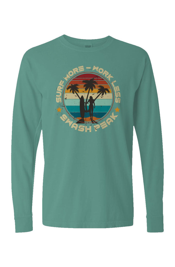 Surf More Work Less Long Sleeve Unisex Tee - Swash Peak